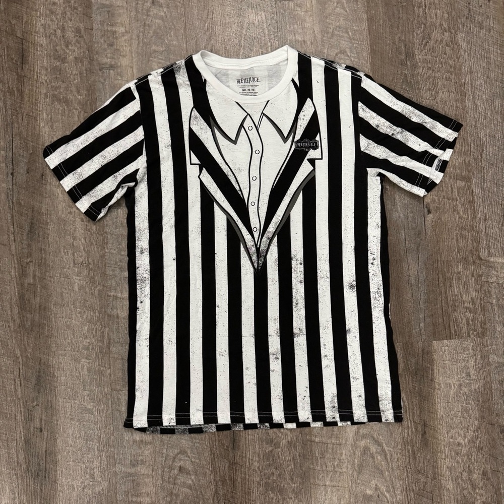 Beetlejuice Striped Costume Tee Shirt Sz M